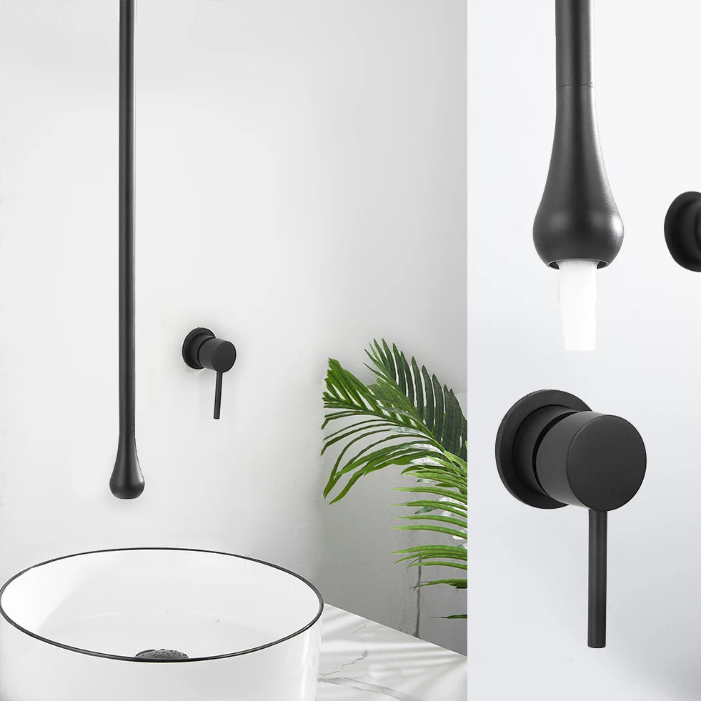 Water Drop Ceiling Mounted Bathroom Faucet Solid Brass Wall Mounted Hot Cold Water Sink Mixer Tap for Basin Bathtub