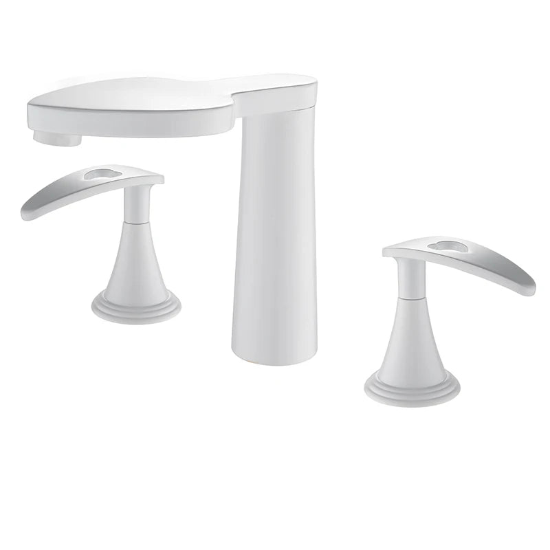 TOLM 3PCS Bathroom Bathtub Faucet Basin Faucet Deck Mounted Spa Tub Mixer Tap Cold Hot Mixer Waterfall Matte Black White Color