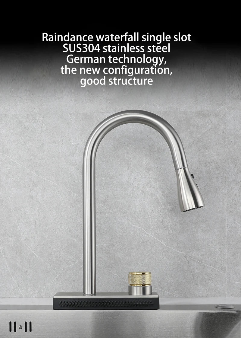 304 Stainless Steel Kitchen Waterfall Faucet Single-Hole Cold And Hot Water Faucet Can Rotate Multi-function Faucet