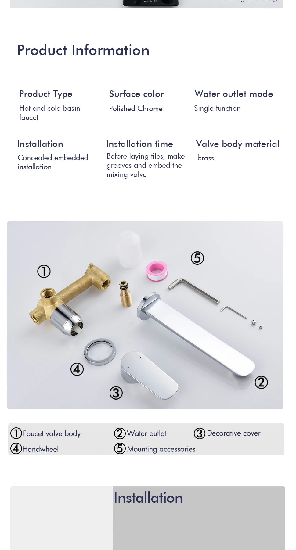 Bathroom wall mounted faucet concealed mixer bathroom wall tap hot and cold wall mixer basin Sink Faucet Single Handle Hot Cold