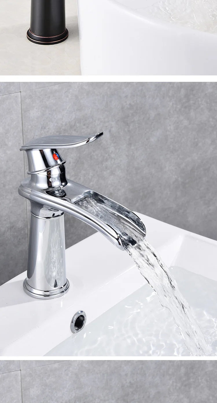 Luxury European-Style Antique Copper Waterfall Basin Faucet Home Bathroom Vanity Basin Hot & Cold Water Faucet