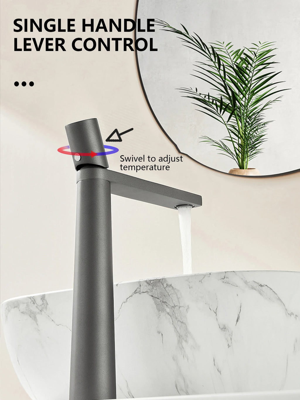 Bathroom Sink Faucet Single Hole Tall High Lavatory Vanity Basin Mixer Tap Commercial Modern Commercial Vessel Sink