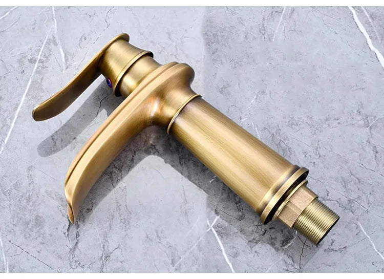Luxury European-Style Antique Copper Waterfall Basin Faucet Home Bathroom Vanity Basin Hot & Cold Water Faucet