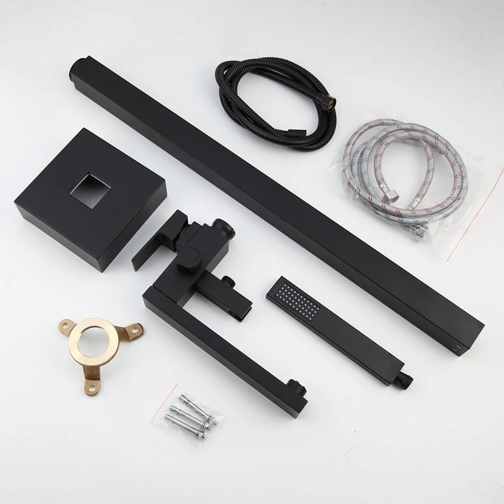 KEMAIDI Brass Freestanding Bathtub Shower Faucet Floor Tub Filler Mixer Tap 360 Degree Swivel Spout Shower Systerm Matte Black
