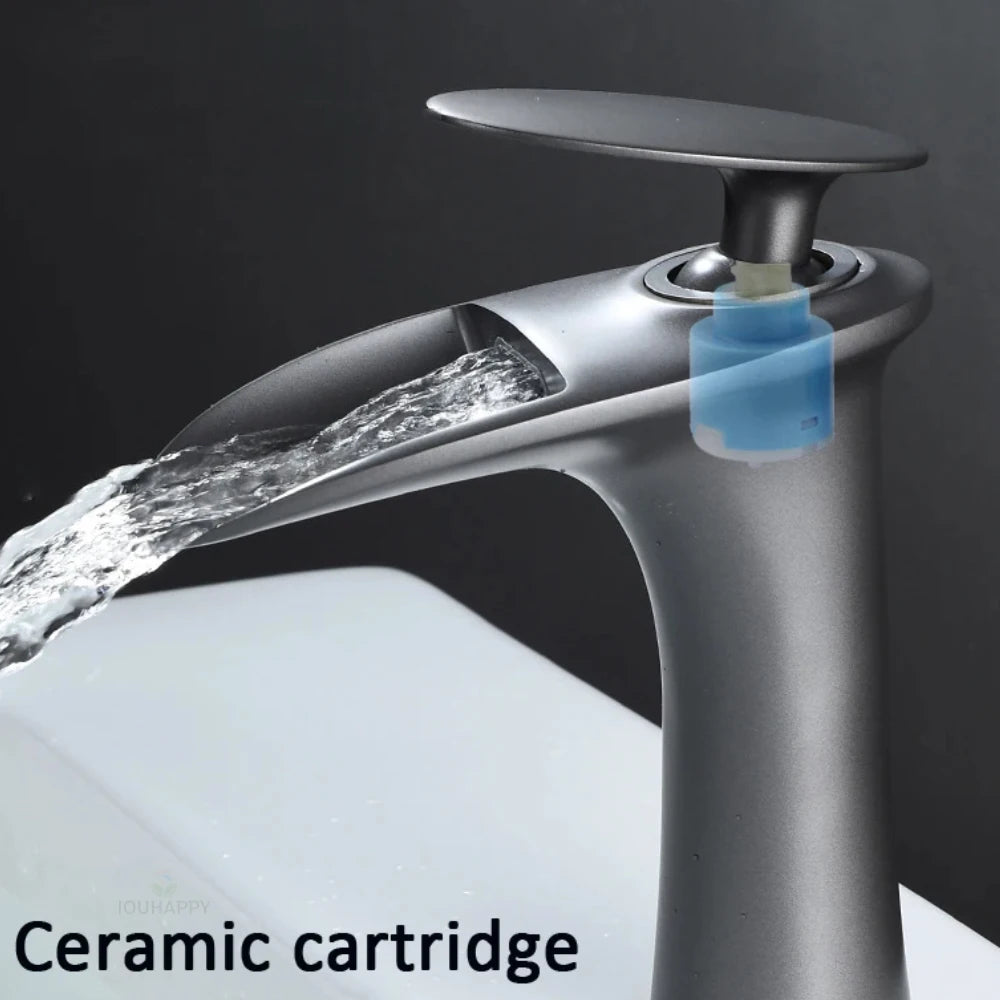 Waterfall Basin Faucet Cold and Hot Hand Washbasin Faucet Single Handle Bathroom Water Tap Desk Mounted Home Basin Mixer Tap