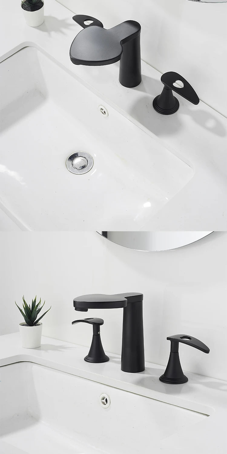 TOLM 3PCS Bathroom Bathtub Faucet Basin Faucet Deck Mounted Spa Tub Mixer Tap Cold Hot Mixer Waterfall Matte Black White Color