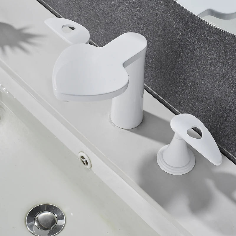 TOLM 3PCS Bathroom Bathtub Faucet Basin Faucet Deck Mounted Spa Tub Mixer Tap Cold Hot Mixer Waterfall Matte Black White Color