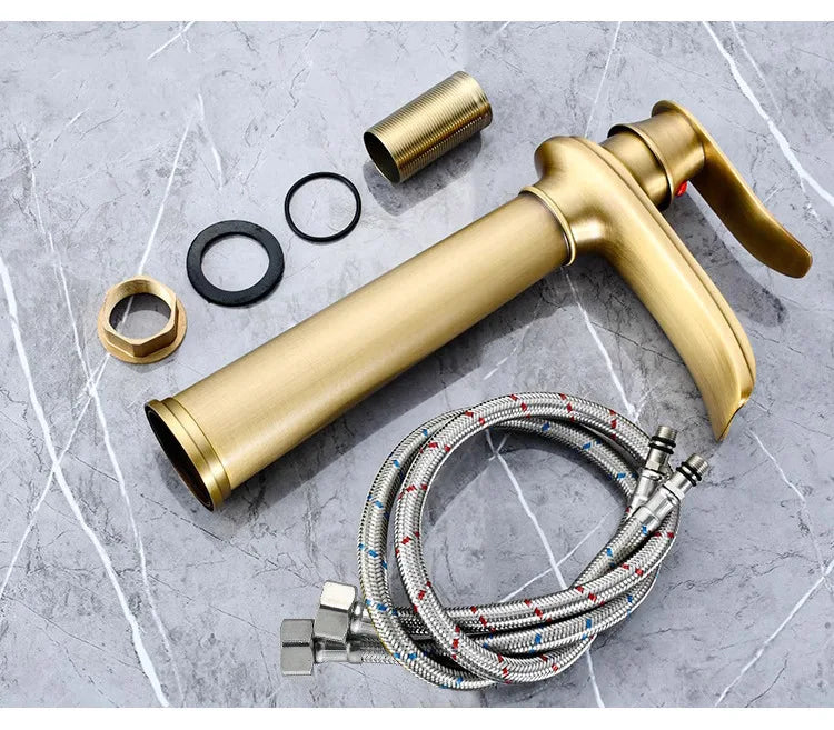 Luxury European-Style Antique Copper Waterfall Basin Faucet Home Bathroom Vanity Basin Hot & Cold Water Faucet