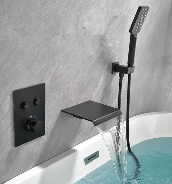 Wall Mount Brass Single Handle Bathtub Faucet Tub Filler Waterfall Tub Faucet Bathroom Faucet With Hand Shower