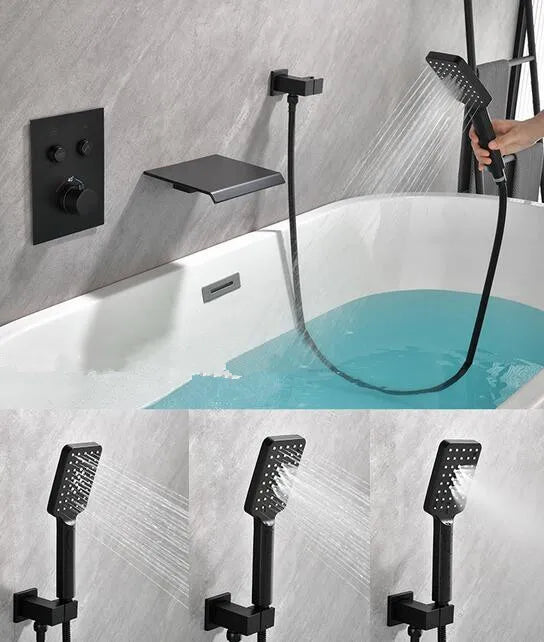 Wall Mount Brass Single Handle Bathtub Faucet Tub Filler Waterfall Tub Faucet Bathroom Faucet With Hand Shower