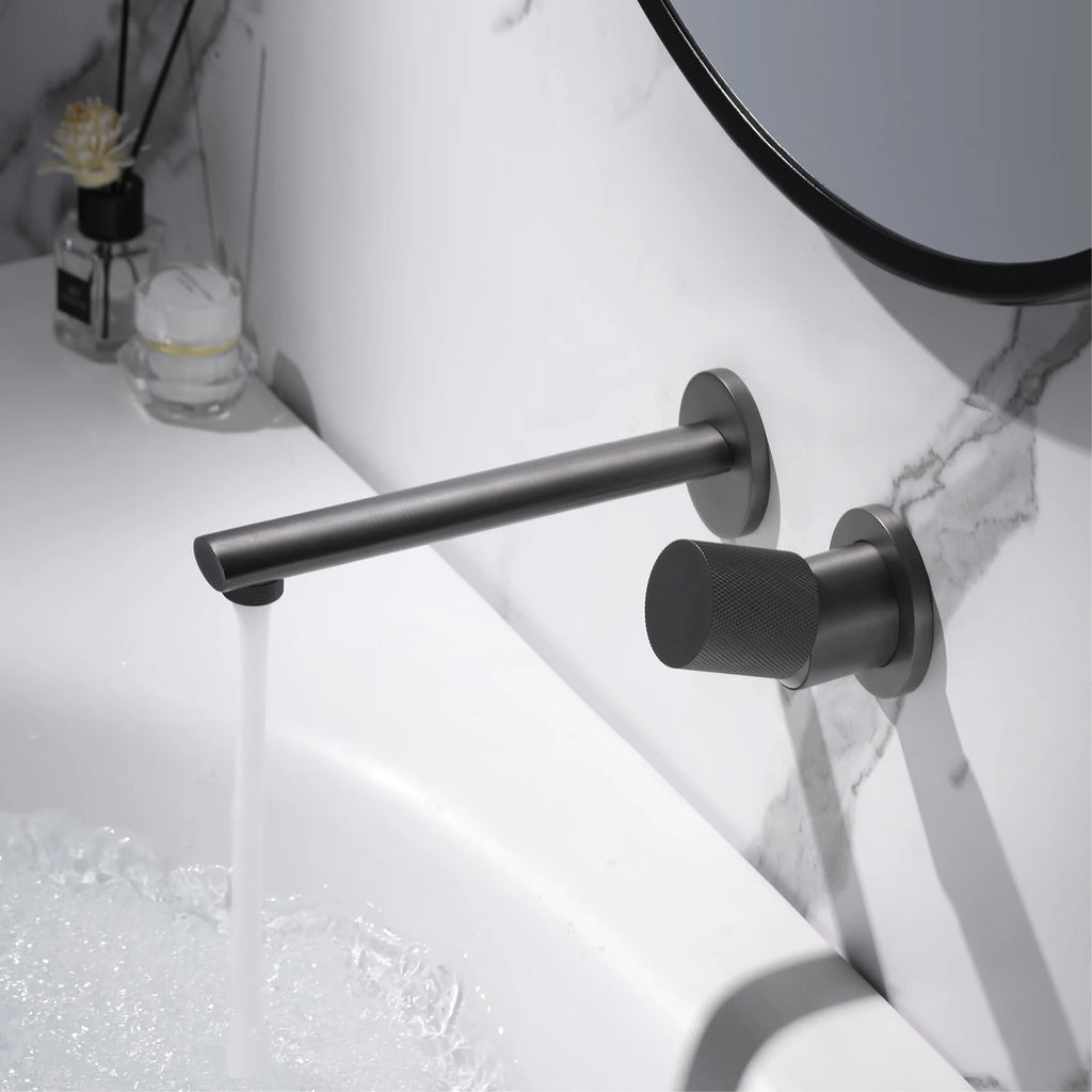 Luxury brushed gold brass wall mounted adjustable water volume bathroom faucet Embedded design for hot and cold water basin Tap