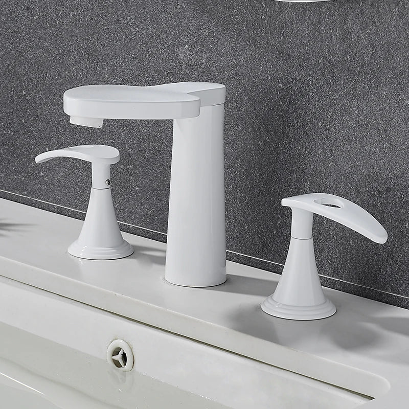 TOLM 3PCS Bathroom Bathtub Faucet Basin Faucet Deck Mounted Spa Tub Mixer Tap Cold Hot Mixer Waterfall Matte Black White Color