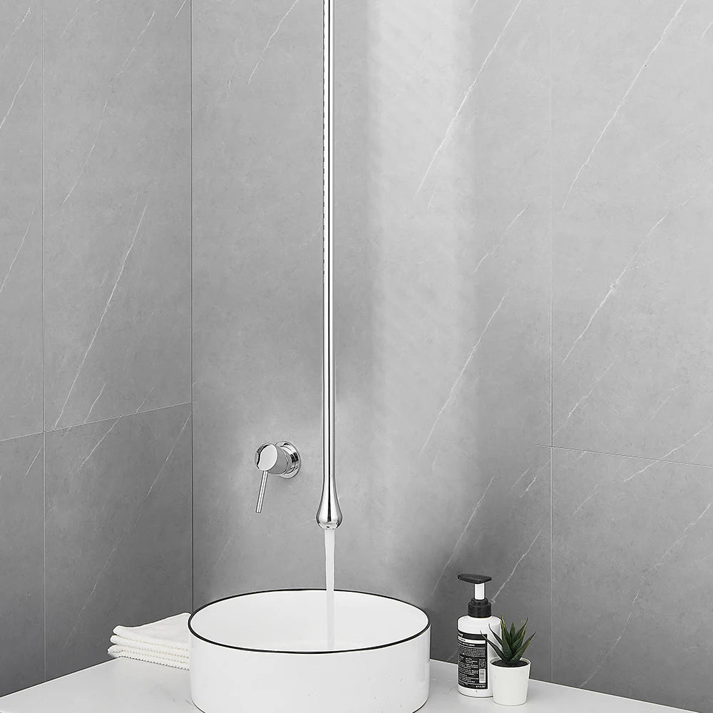 Water Drop Ceiling Mounted Bathroom Faucet Solid Brass Wall Mounted Hot Cold Water Sink Mixer Tap for Basin Bathtub