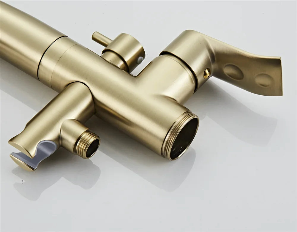 Black Bathtub Faucet Set Floor Decked Brushed Gold Brass Waterfall Bathtub Mixer Morden Style Gold Bathroom Taps