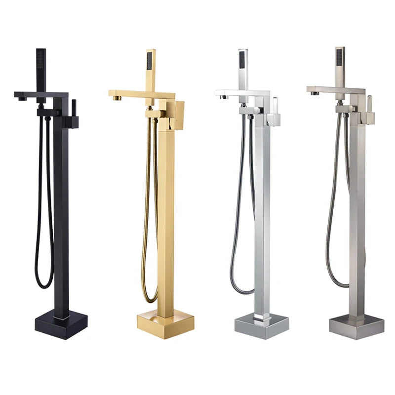 KEMAIDI Brass Freestanding Bathtub Shower Faucet Floor Tub Filler Mixer Tap 360 Degree Swivel Spout Shower Systerm Matte Black