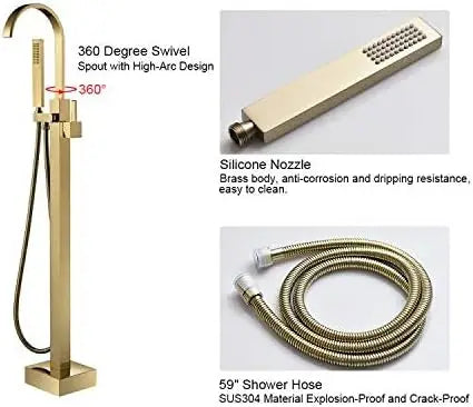 Brushed Gold Floor Mounted Bathtub Faucet Shower Faucet Waterfall Spout Free Standing Tub Mixer Tap