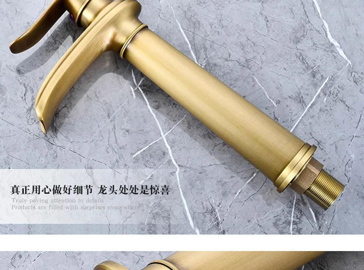 Luxury European-Style Antique Copper Waterfall Basin Faucet Home Bathroom Vanity Basin Hot & Cold Water Faucet